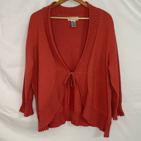 Nine West Salmon Pink Front Tie Scalloped Edge Cardigan Sweater 2X (20W/22W) - Picture 2 of 16